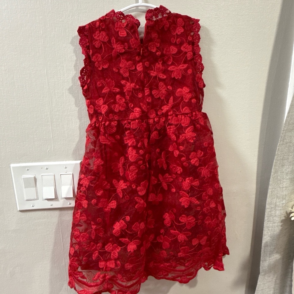 SHEIN Red Floral Lace Girls' Party Dress